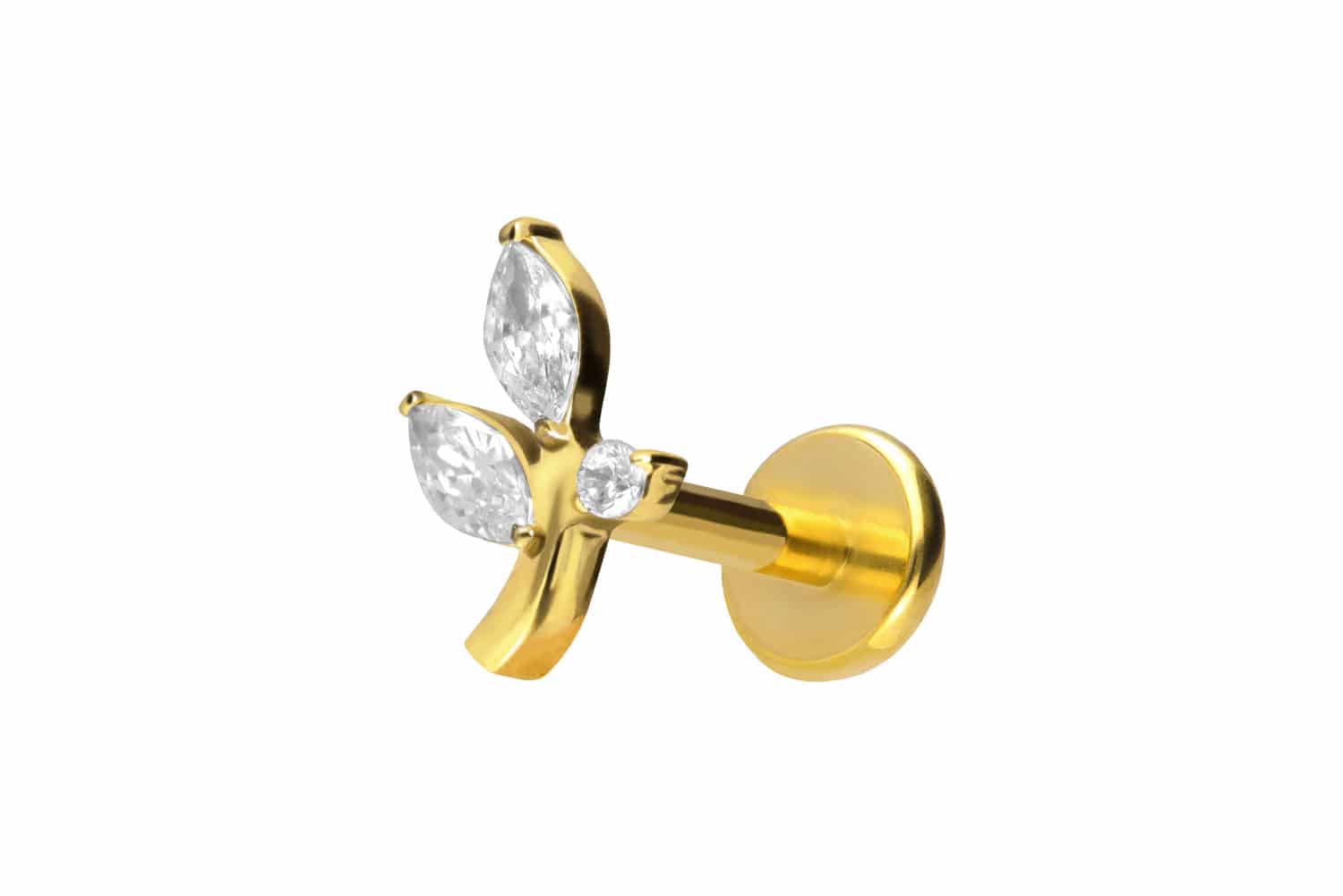 Titan Labret Piercing mit Push Fit KRISTALLZWEIG